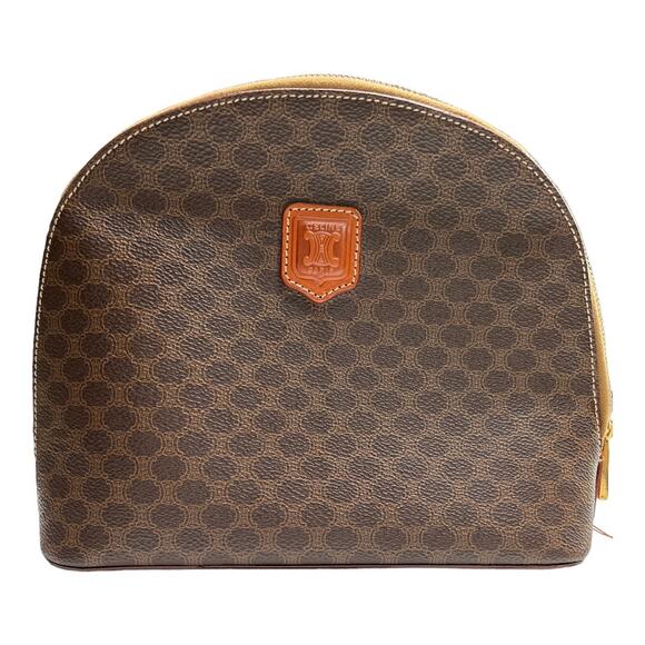 Celine Macadam Monogram Logo Pattern Small Vintage Clutch Bag Brown Leather - Picture 1 of 9